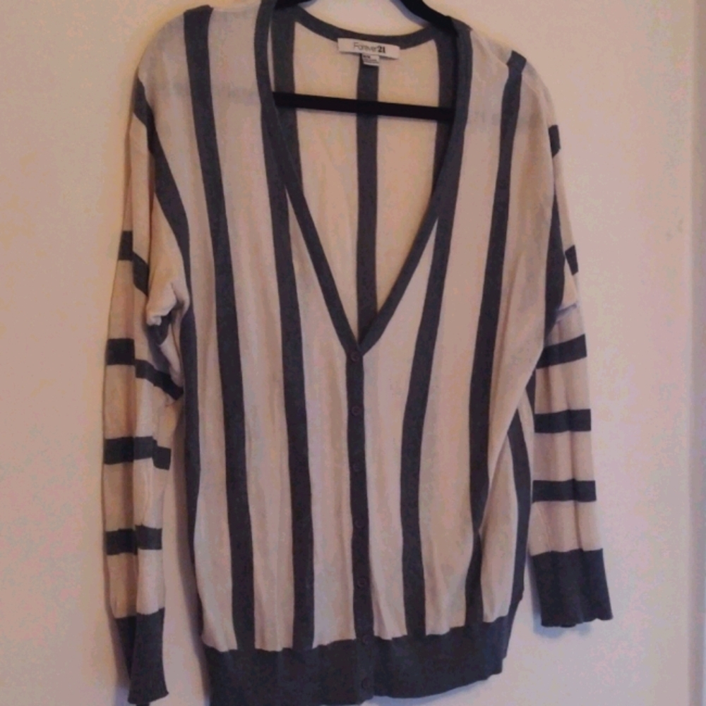 Gray and cream striped cardigan